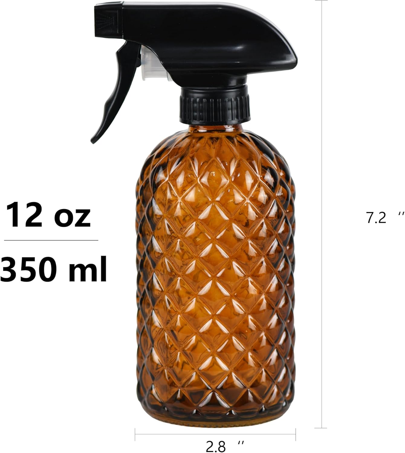 12Oz Glass Plant Spray Bottle, Gem Pattern Glass Sprayer, Watering Can with Black Plastic Top Pump, Handheld Watering Can for Indoor Outdoor Potted Plants and Greenery (Amber)