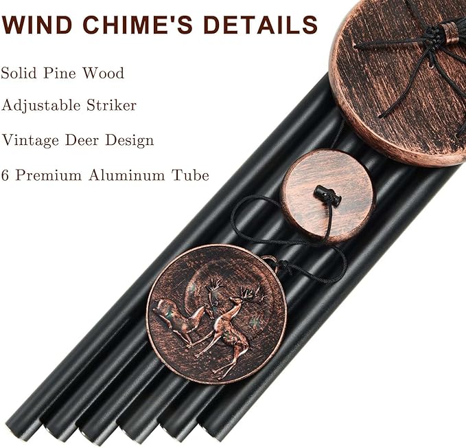 Wind Chimes for Outside, Vintage Deer Deep Tone Wind Chime Outdoor Clearance, Patio Porch Balcony Decoration, Garden Hanging Decor Gifts for Women Mom Grandma (34" Deer)