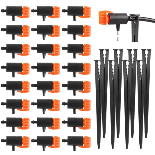Kalolary 30PCS Adjustable Drip Irrigation Emitters Irrigation Dripper with Drip Irrigation Ground Stakes Drip System Emitters Drip Irrigation Emitters Dripper for Plants Lawn Garden Supplies