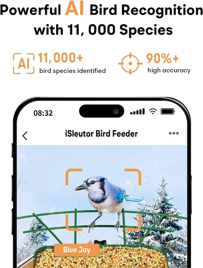 Metal Smart Bird Feeder with Camera – Solar Powered, AI Bird Identification & 2.5K HD Auto Capture Videos, Arrival Notifications, 2.1L Capacity & 100% Durable Design