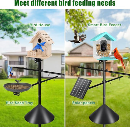 Gtongoko Squirrel Proof Smart Bird Feeder Pole for Outdoors 107 Inch 1 Inch Diameter Bluebird House Pole with 2 Platform and 8 Hooks for Bird Feeder with Camera Adjustable Heavy Duty Mounting Pole