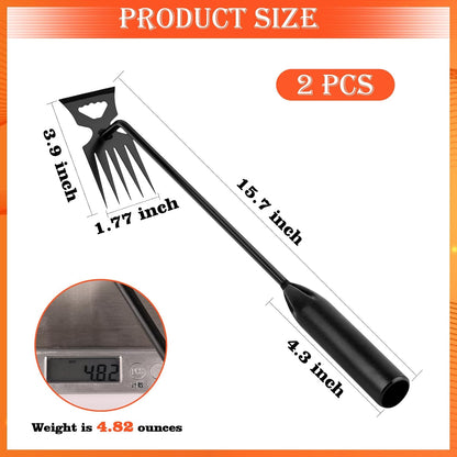 Weed Puller Tool Garden Weed Pulling Tool, 4-Tine Manganese Steel Weeder Tool - Black Coated Forged Portable Garden Hand Weeder for Farm, Orchard & Garden (2Pack)