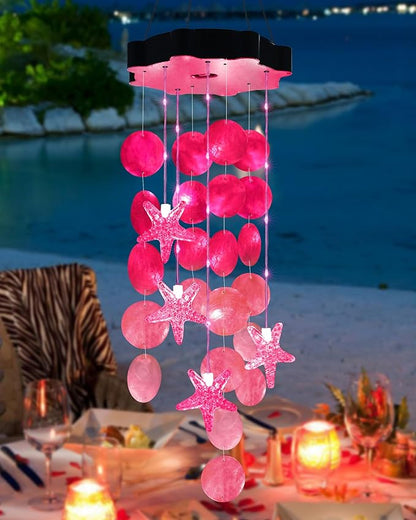 Toodour Solar Wind Chimes for Outside, Shells Light Gifts for Mom Grandma Women Wife Girls, Waterproof Solar Outdoor Decorative Mobile Light for Holiday Garden Porch Yard Outdoor Decor (Pink)