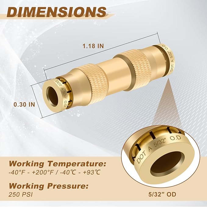 5/32" Quick Push to Connect Fittings Brass Union Straight Joint DOT Approved 5/32 inch tube OD Air Line Adapter Air Spring Suspension Kit for Car Truck Trailers and Air Brake System 10pcs