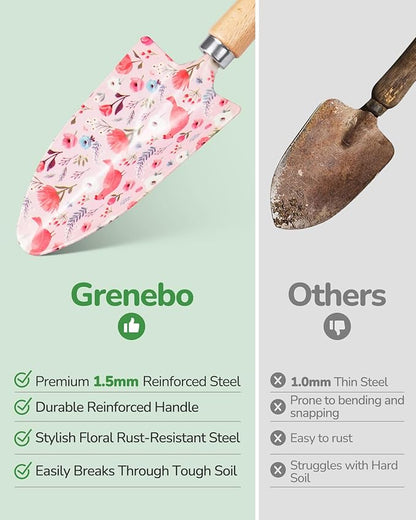 Gardening Tools, 10-Piece Gardening Gift Set for Women, Rust-Proof & Heavy-Duty Tools with Floral Organizer Bag, Fashionable & Thoughtful Gift for Garden Women (Pink)