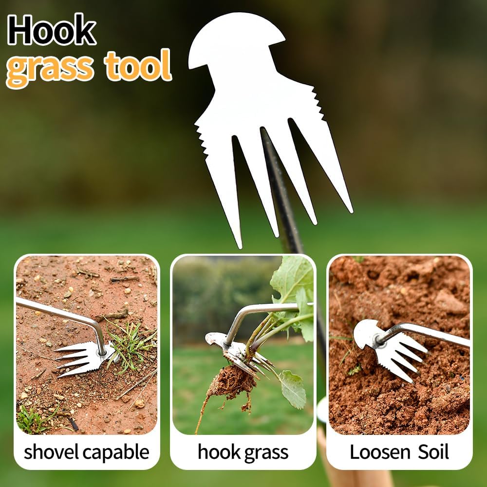 Weed Puller Tool, 3 Pack 2025 New Garden Stainless Steel Weeder Tool Hand Weeder Tool,Multi-Purpose Weed Remover Tool Weeding Tools for Gardening(Wooden Handle)