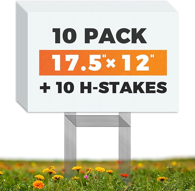 WENWELL 10 Large Blank Yard Signs with Stakes 18 x 12",Corrugated Plastic Lawn Sign kit for Estate Garage Sale,Party,Birthday,Wedding,Campaign,Parking,Make you own Outdoor Sign
