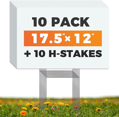 WENWELL 10 Large Blank Yard Signs with Stakes 18 x 12",Corrugated Plastic Lawn Sign kit for Estate Garage Sale,Party,Birthday,Wedding,Campaign,Parking,Make you own Outdoor Sign
