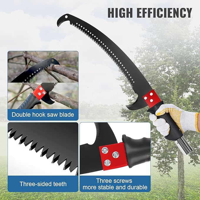 Manual Pole Saw 27ft Extendable Tree Pruner Manual Branches Trimmer Tree Branch Garden Tools Loppers Hand Pole Saws with Lightweight 8 Fiberglass Handles, for Pruning Palms and Shrubs