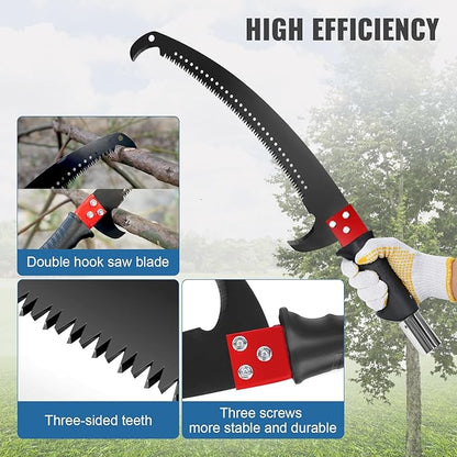 Manual Pole Saw 27ft Extendable Tree Pruner Manual Branches Trimmer Tree Branch Garden Tools Loppers Hand Pole Saws with Lightweight 8 Fiberglass Handles, for Pruning Palms and Shrubs