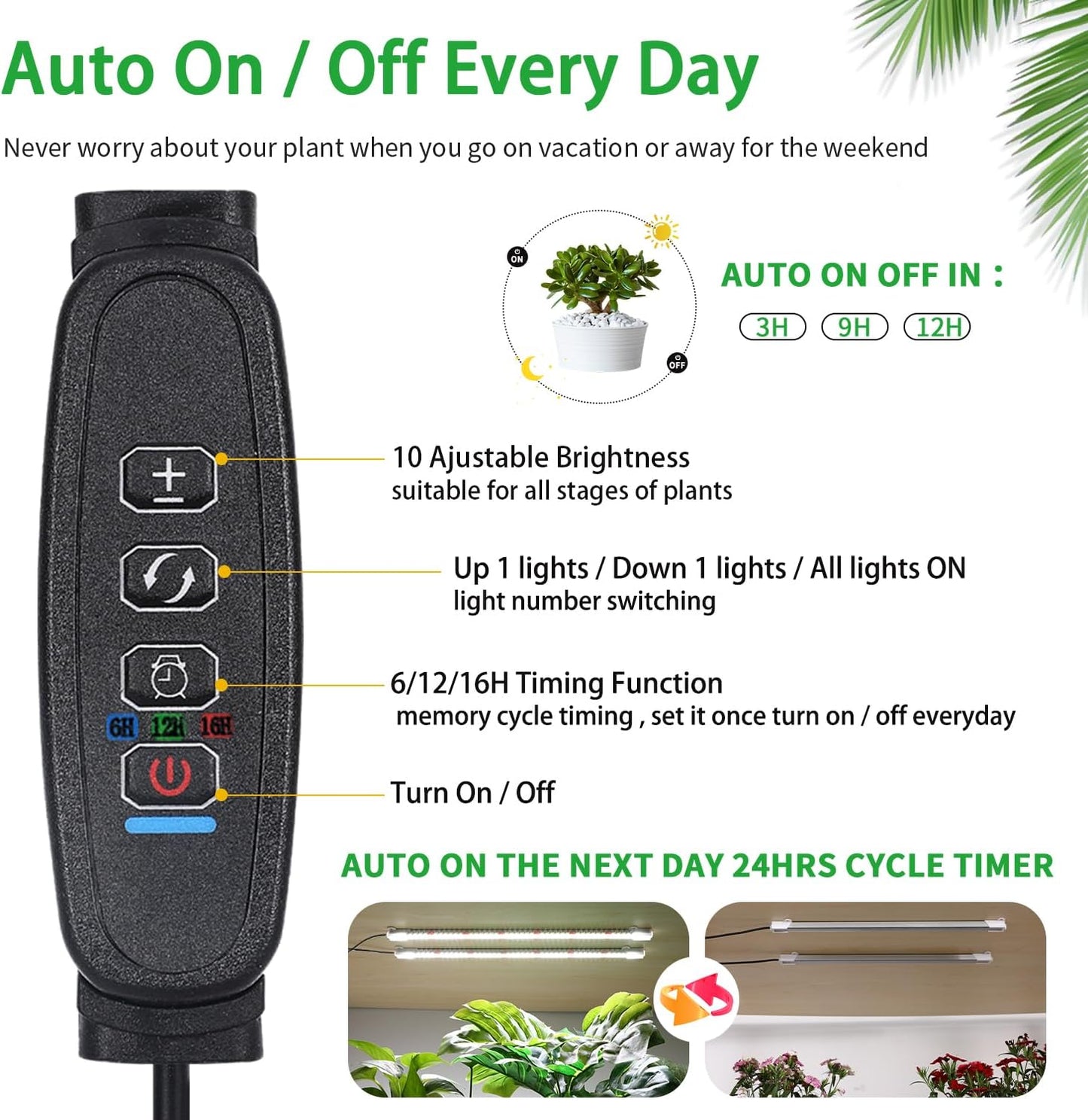 16‘’ LED Grow Light Strips for Indoor Plants，Full Spectrum 120 LEDs with 4 Install Methods, 6/12/16H Timer, 10 Dimmable Levels, 3 Switch Modes for Seedling Succulent Sunlike Strip (2 Head 1 Pack)