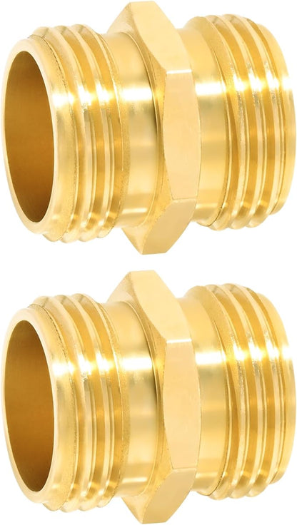 TAROSE 2 Pack Brass Garden Hose Adapter, Male to Male Hose Connector Adapter, GHT to GHT Adapter Hose Fitting,Brass Garden Hose to Pipe Fittings Connect