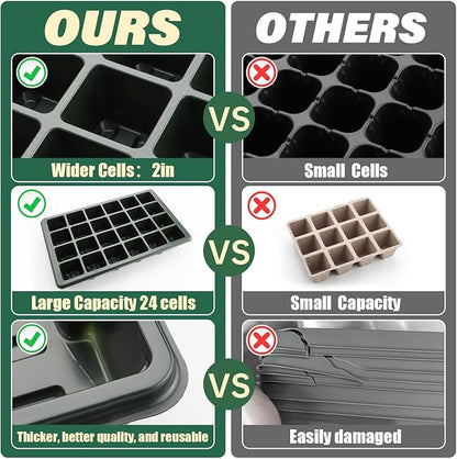 Seed Starter Tray with Dome-5 Sets 24XL Cell Seedling Trays(Total 120 Cells), Plant Germination Tray with Humidity Vented Lid and Base, Mini Propagator Plant Greenhouse for Seed Growing