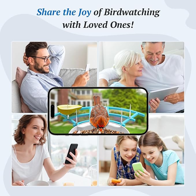 Smart Bird Feeder with Camera, 2K HD AI Identify Birds Species, Bir d Watching Camera with Solar Panel, Auto Capture Bird Videos & Instant Notifications, Ideal Present for Bir d Lover, Blue