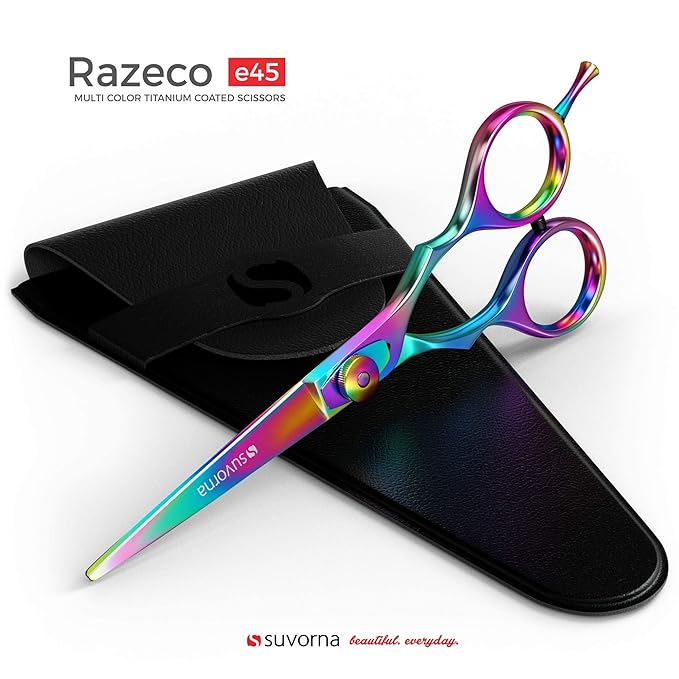 Suvorna 5.5" Multicolor Hair Cutting Scissors for Professionals, Barbers - Hair Shears for Cutting, Trimming, Grooming - Sharp Hair Scissors Professional - Right Hand Barber Scissors for Men and Women