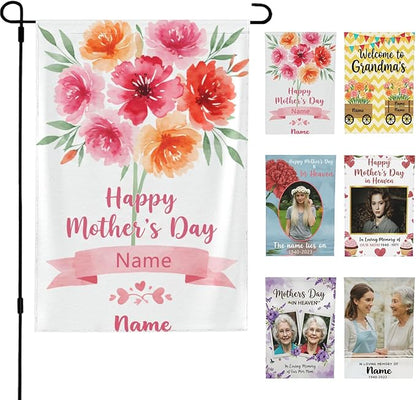 Custom Mother Garden Flag for Outdoor Personalized Mother's Day Yard Flags Decor Customized Flag Add Your Own Picture/Text House Lawn Banner Double Sided Home Wall Decoration 12.5x18 28x40