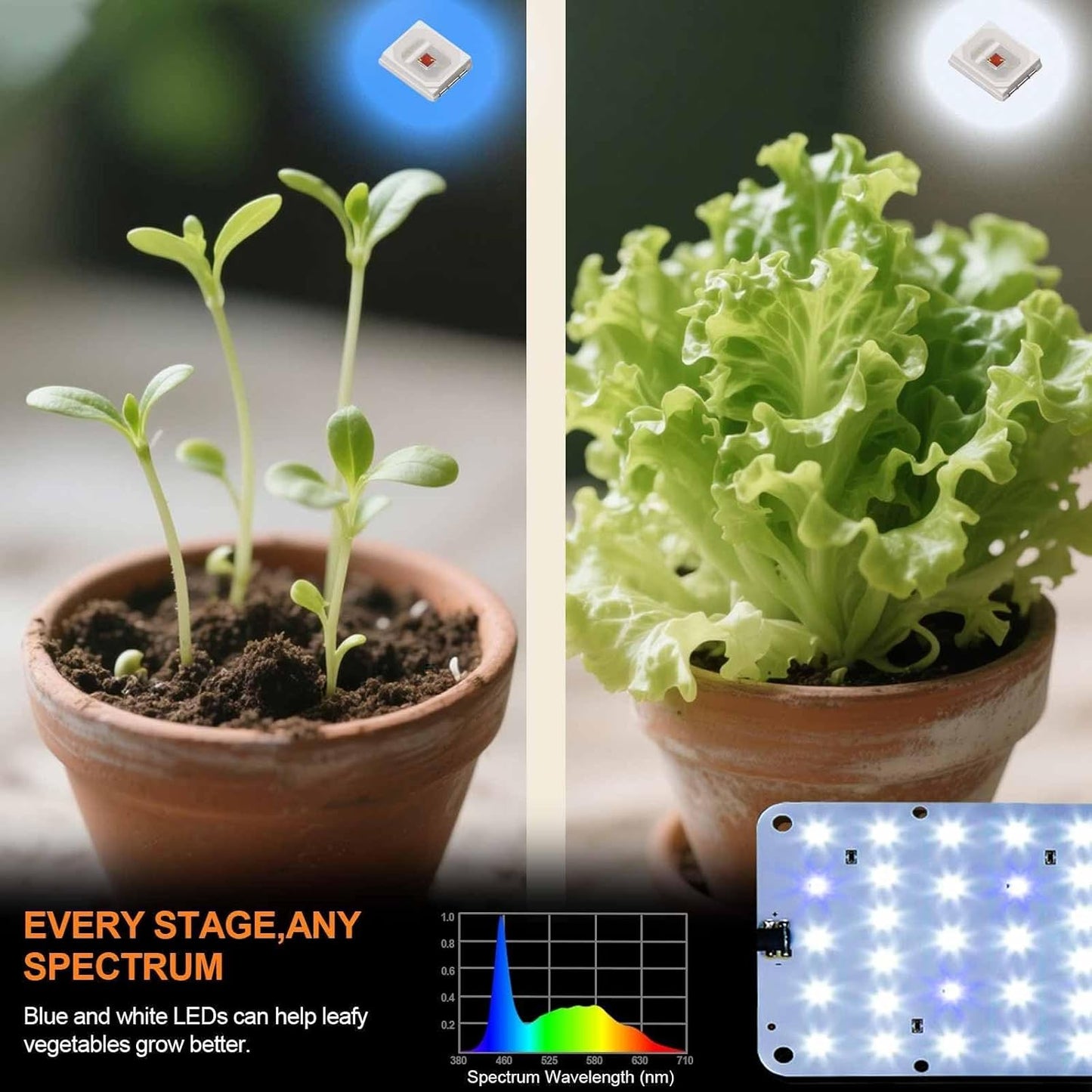 DOMMIA Grow Light, 20W Ultra-Thin Panel Grow Lights for Indoor Plants, High PPFD Full Spectrum, Dimmable, 6/12/16H Timer Auto on/Off, Suitable for Indoor Growing, Warm White 1-Pack