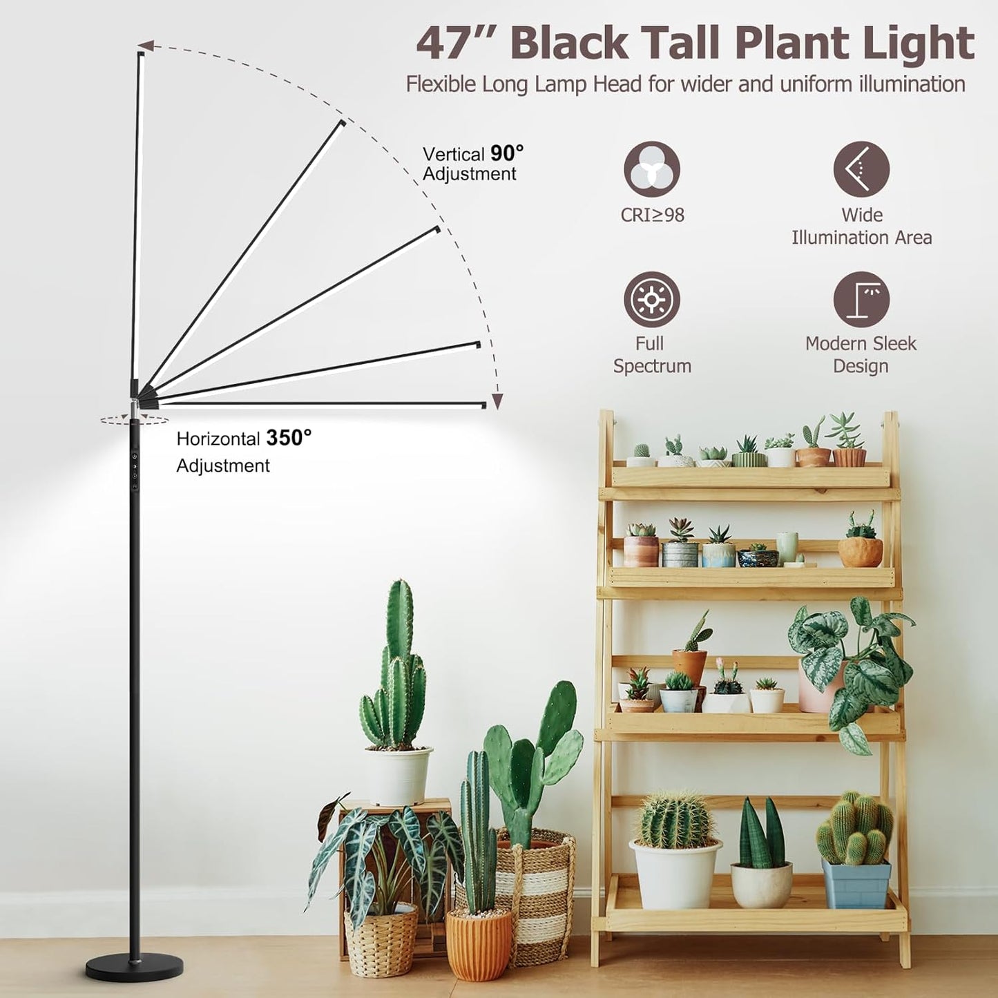 STERREN Plant Floor Lamp for Indoor Plants, Full Spectrum LED Grow Light with 4/8/12H Timer, Dimmable Black Plant Light with Stand, Rotary Tall Grow Lights Head Adjustable, 4000K
