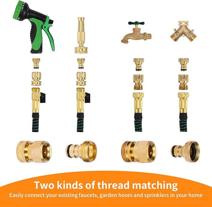 Garden Hose Quick Connect Solid Brass Garden Hose Connector Water Hose Connectors Easy Connect Fittings Standard 3/4 inch GHT, 4 Complete Sets female & Male, Free Washers & Gaskets