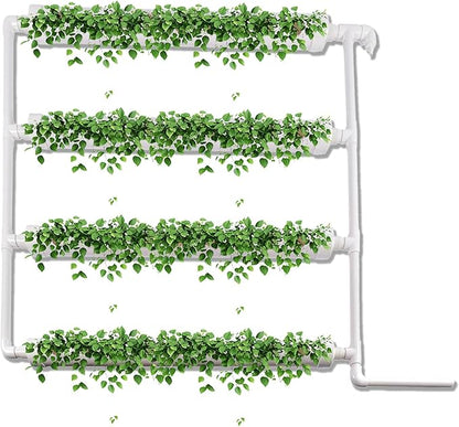 Wall-Mounted Hydroponic Grow Kit, 1 Layers 36 Plant Sites 4 Food-Grade PVC-U Pipes Hydroponics Planting System with Water Pump, Pump Timer, Nest Basket and Sponge for Leafy Vegetables