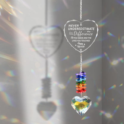 Happy Retirement Crystal Suncatcher Gifts for Women, Men - Window Hanging Crystal Heart Prism Sun Catcher Rainbow Maker Pendant