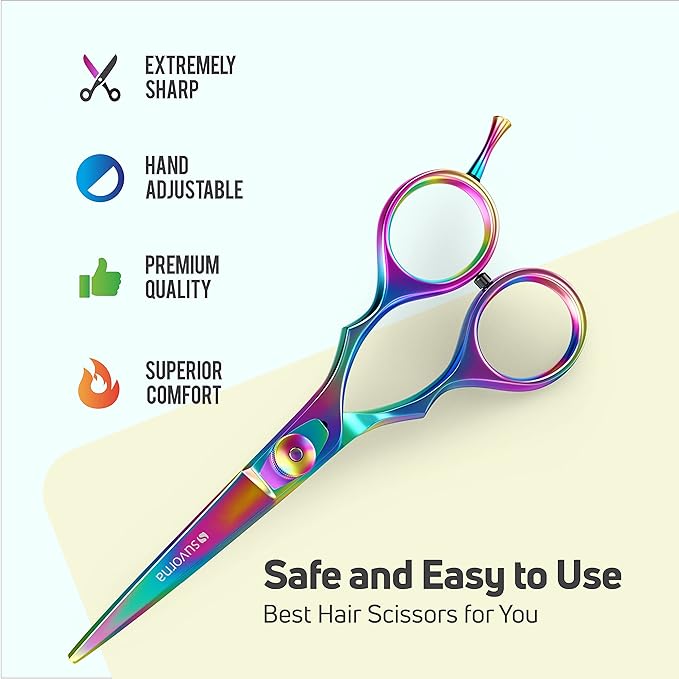 Suvorna 5.5" Multicolor Hair Cutting Scissors for Professionals, Barbers - Hair Shears for Cutting, Trimming, Grooming - Sharp Hair Scissors Professional - Right Hand Barber Scissors for Men and Women