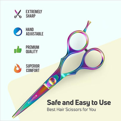 Suvorna 5.5" Multicolor Hair Cutting Scissors for Professionals, Barbers - Hair Shears for Cutting, Trimming, Grooming - Sharp Hair Scissors Professional - Right Hand Barber Scissors for Men and Women