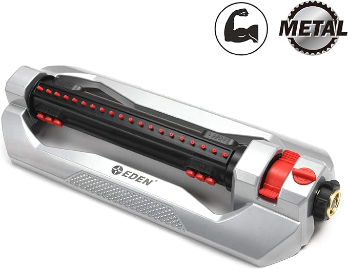 Eden 96216 Heavy Duty Metal 3-Way Oscillating Sprinkler for Large Lawn and Garden W/Quick Connect Starter Set