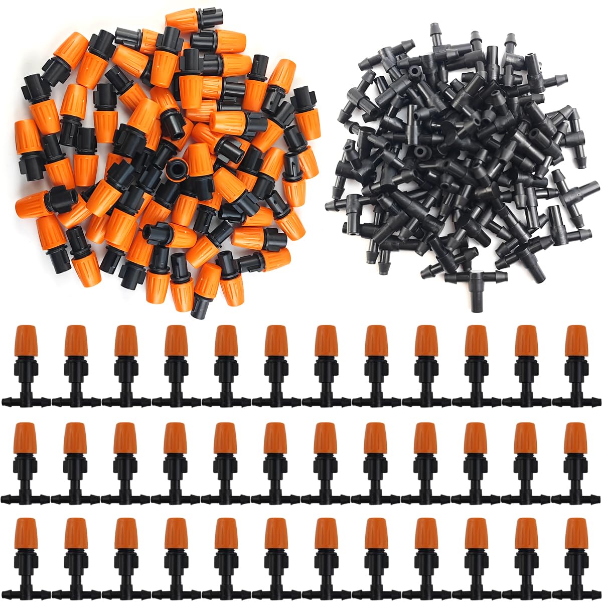 GXXMEI 80PCS/Set Micro Spray Adjustable Flow Irrigation Drippers, 1/4 Inch Garden Adjustable Sprinkler drip Irrigation Mister Heads with 3 Tee Irrigation Misting Drip Kit (40Pairs)