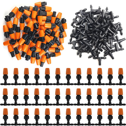 GXXMEI 80PCS/Set Micro Spray Adjustable Flow Irrigation Drippers, 1/4 Inch Garden Adjustable Sprinkler drip Irrigation Mister Heads with 3 Tee Irrigation Misting Drip Kit (40Pairs)