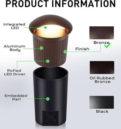CLOUDY BAY [6 Pack] 5W Well Lights Low Voltage Landscape Lighting,12V-24V Waterproof Outdoor Side-lit Light,2700-5000K 5CCT In Ground Lights for Fence Pathway Deck, IP67 Rating,Bronze