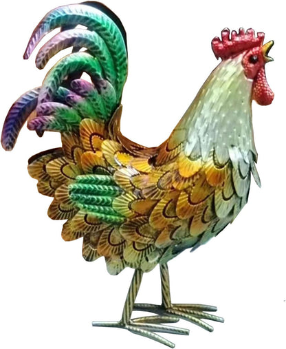 Metal Rooster Decor， Chicken Animal Yard Art Lawn Ornament Figurines Artwork for Outdoor, Patio,Backyard and Home Kitchen Decoration (Golden)