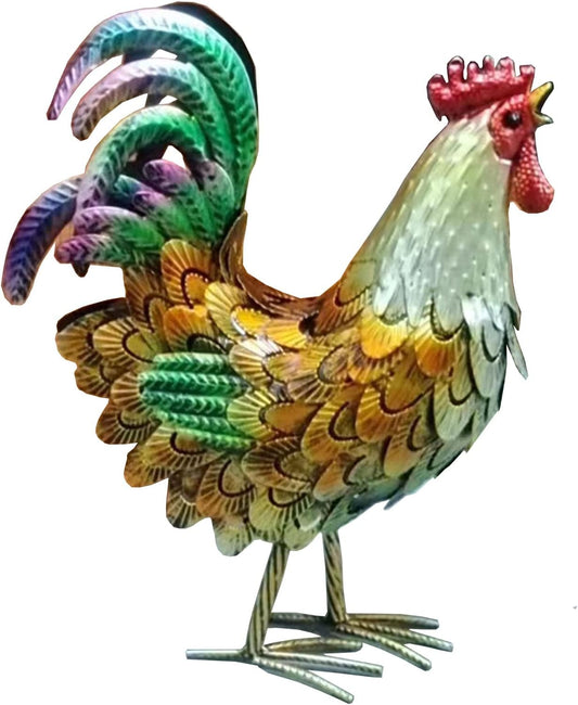Metal Rooster Decor， Chicken Animal Yard Art Lawn Ornament Figurines Artwork for Outdoor, Patio,Backyard and Home Kitchen Decoration (Golden)