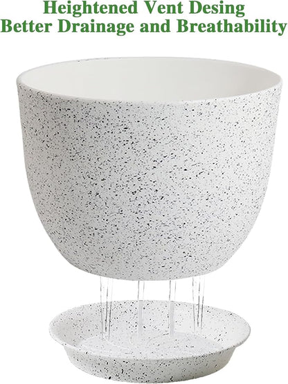 12inch Large Plant Pot, Modern Plastic Planter with High Driange Holes and Saucer for Indoor Outdoor Garden Plants and Flowers, White Speckles