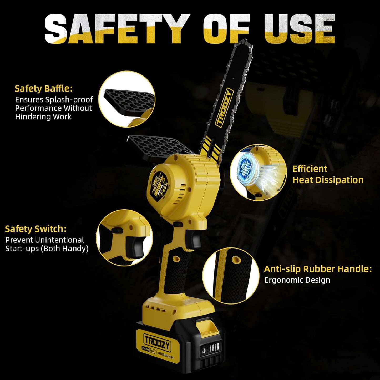 Mini Chainsaw Cordless, Brushless Electric Handheld Chain Saw with 3.0Ah Battery Lasts 100Mins