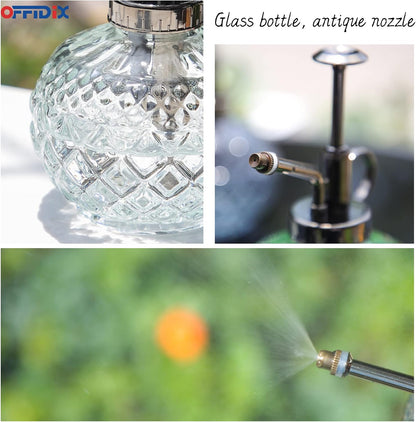 OFFIDIX Plant Mister, 300ML Vintage Glass Spray Bottle with Plastic Top Pump, Small Decorative Spritzer Watering Can for Indoor Outdoor House Plants (Transparent)