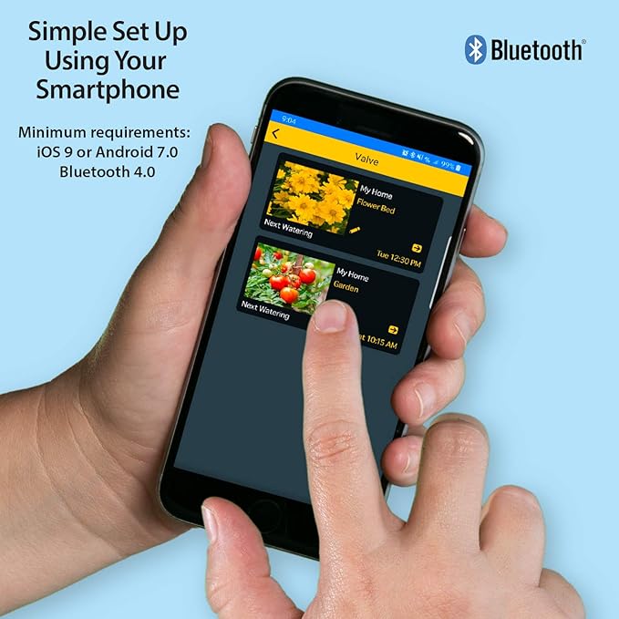 Melnor 65183AMZ Bluetooth Hose Timer, 2-Zone Programmable Watering Timer, Quick Connect Bundle, Black, Yellow