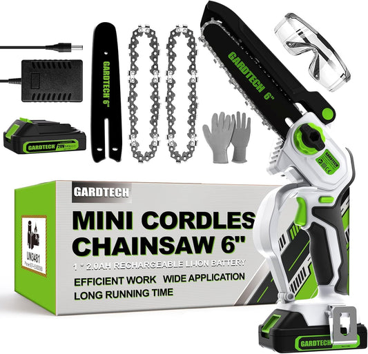 Gardtech Mini Chainsaw Cordless 6 Inch - Portable Electric Chainsaw Cordless Battery Powered, Handheld Small Chain Saw with 2-side Security Lock [Southpaws Friendly] for Wood Cutting, Pruning Branches