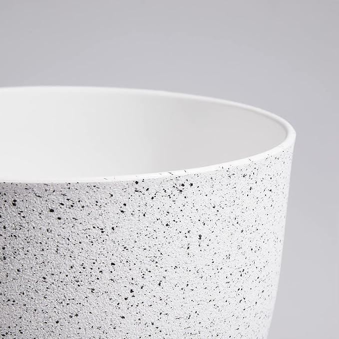 10/9/8 inch Medium Plant Pots, Set of 3 Modern Decorative Plastic Planters with Drainage Holes and Saucers for Garden House Plants, Flower Pots for Indoor Outdoor Plants, Speckled White