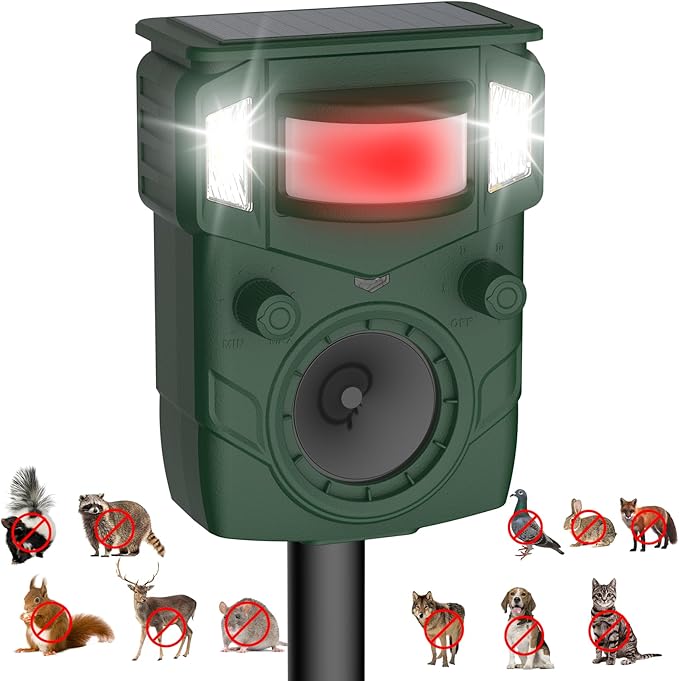 2025 Upgraded Solar Ultrasonic Animal Repellent Outdoor – Motion Activated Deer, Squirrel, Cat, Raccoon, Dog & Bird Deterrent Ultrasonic Sweep for Yard, Garden, Farm