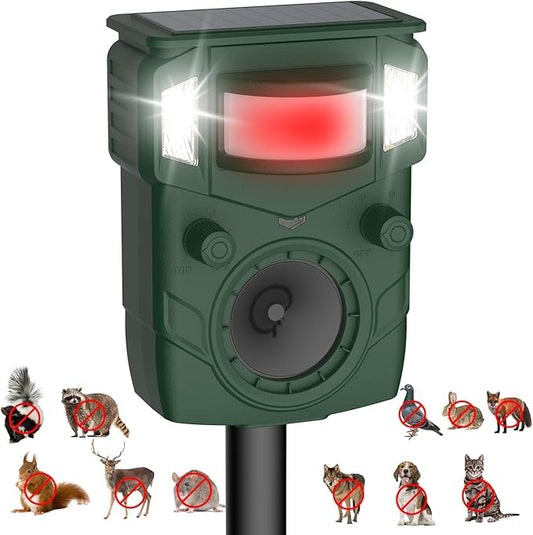 2025 Upgraded Solar Ultrasonic Animal Repellent Outdoor – Motion Activated Deer, Squirrel, Cat, Raccoon, Dog & Bird Deterrent Ultrasonic Sweep for Yard, Garden, Farm