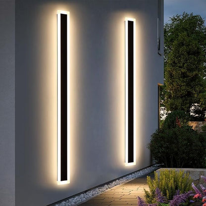 Upgrade Widened 2 Pack LED Outdoor Wall Lights, 71inch Modern Lighting Fixture, 3000K Warm White, IP65 Waterproof, 60W, White Acrylic, Black Minimalist Wall Mount Sconce for Balcony, Yard, Fence