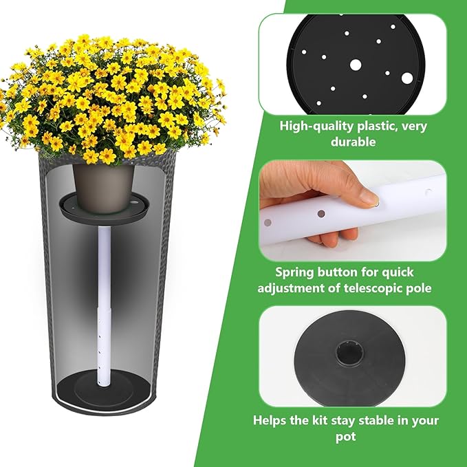 YLSAZL 2 Pack Adjustable Height Plant Risers for Inside Pots,11-17" Rise Plant Risers for, Indoor & Outdoor Insert with, Tall Square Round Taper Planter with 6''8" 10" Base & Top（Black - Short）