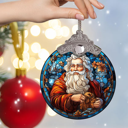 Santa Stained Glass Ornament for Xmas, Retro Style Funny Santa Claus Hanging Decor