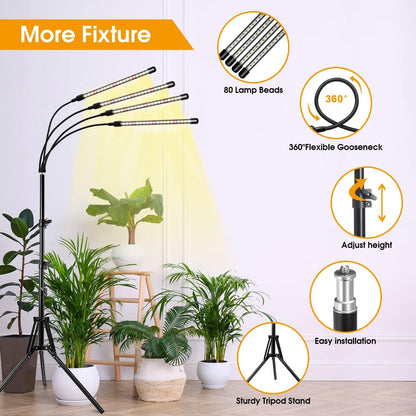Wolezek Grow lights for Indoor Plants, 4-Head Full Spectrum LED Grow Light with Adjustable Tripod Stand 15-61 inches for Seed Starting, 3500K 6500K 660nm White Red Floor Plant Lamp with 6/12/16H Timer