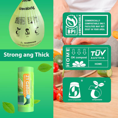 GreFusion Compostable Trash Bags 21 gallon,20 Count,Extra Thick 1.28 Mills,Fits13-25 gallon trash can, Extra Strong and thick,Compostable Lawn & Leaf Yard Waste bags,ASTM D6400,Bpi Certified