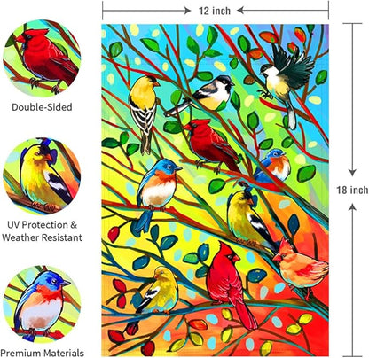 Tree Birds Garden Flags 12x18 Inch Double Sided Yard Flags for Outside Decoration