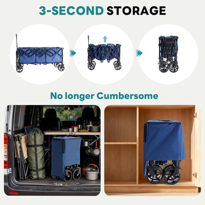 OLIXIS Collapsible Wagon Cart - 440lbs Foldable Extra Long Heavy Duty Utility Wagon with Wheels, Portable Storage Grocery Cart for Camping, Shopping, Sports, Beach, Garden (Blue, 48" L)