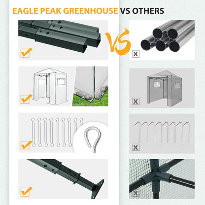 EAGLE PEAK Instant Pop-up Greenhouse, Indoor Outdoor Plant Gardening Green House, Roll-Up Zipper Doors and Side Windows, Walk in 6x4 ft, PE Cover, White/Clear