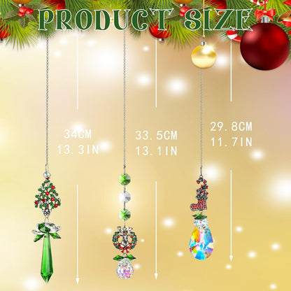 H&D HYALINE & DORA Suncatcher Crystal Christmas Ornaments 3PCS Rhinestones Crystal Pendants Hanging for Decorating Christmas Trees